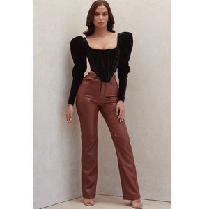 NWT House of CB Inaya Stretch Vegan Leather Trousers in Brown Size Large